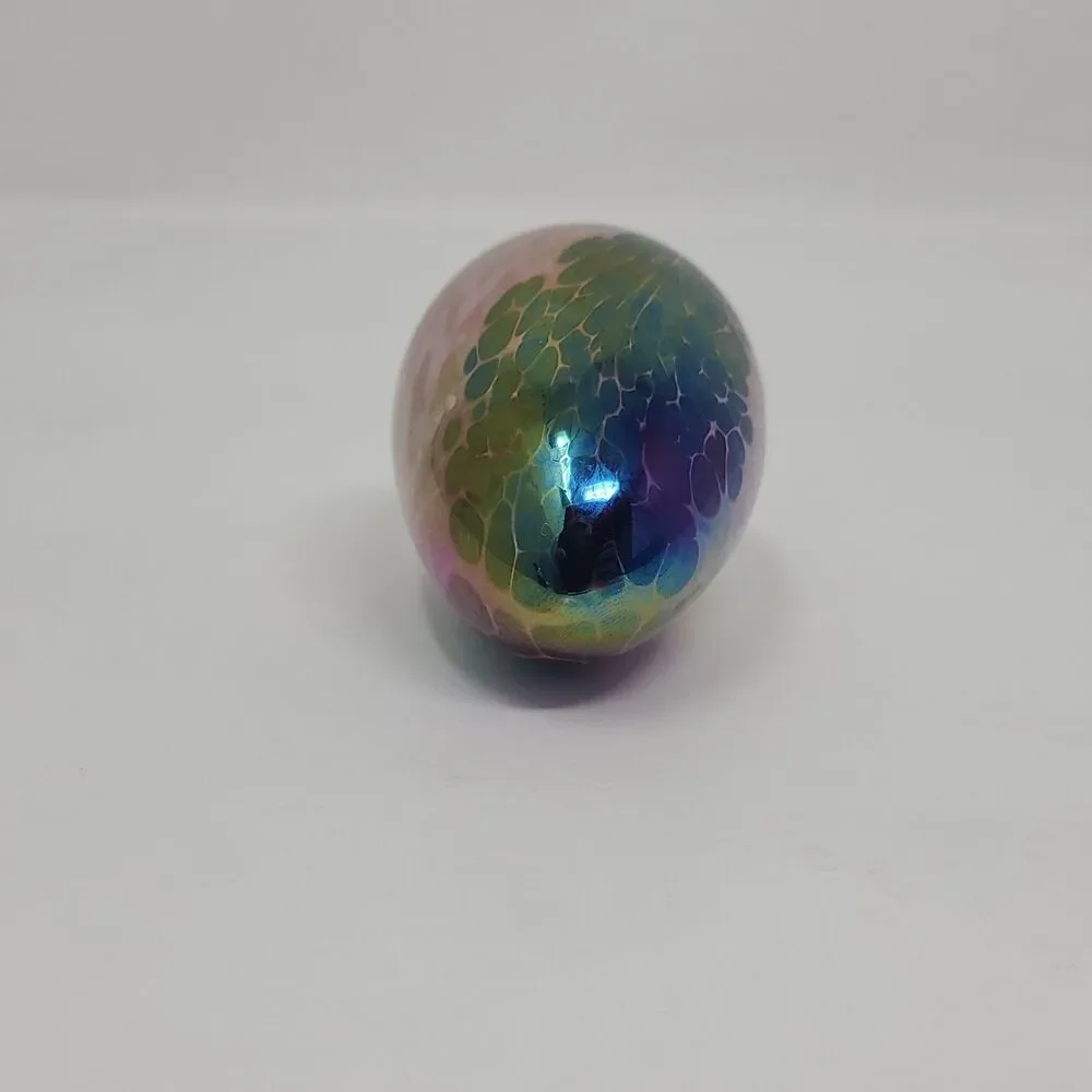 Vintage GES 94 Iridescent Egg Glass Eye Studio Art Paperweight Dated Signed
